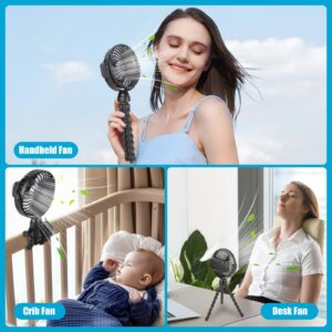 Mini Portable Stroller Fan Battery Operated and USB Rechargeable,360°Rotation Ultra Quiet Personal fan for office, bedroom or chilling outside