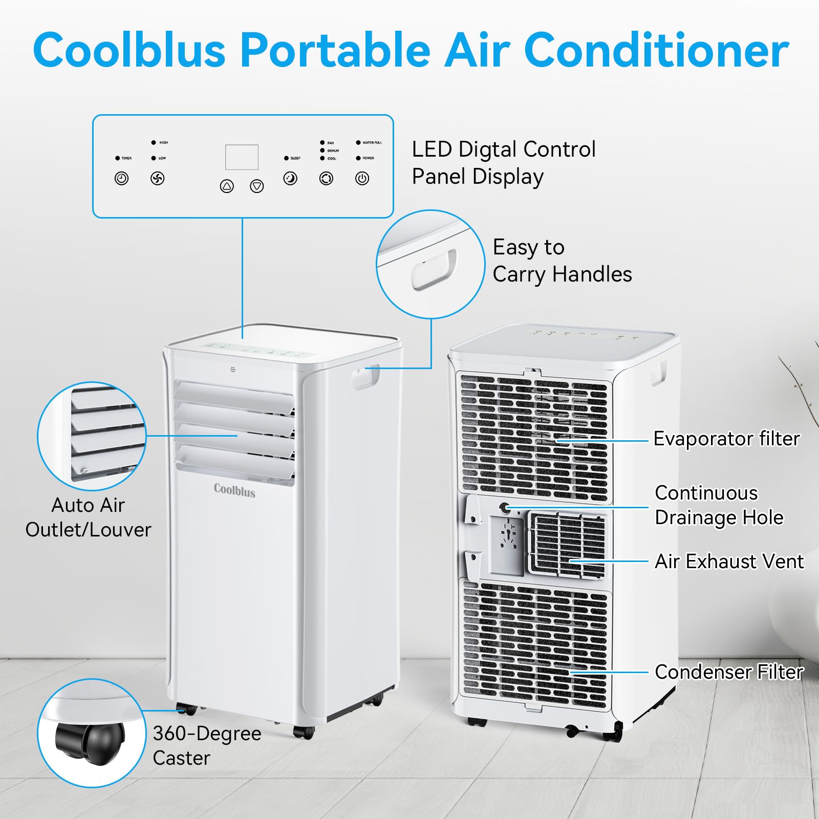 12000 BTU Portable Air Conditioners Cool Up to 550 Sq.Ft,3-in-1 AC Unit with Remote Control/LED Display/Installation Kits & Screwdriver/24Hrs Timer for Home/Office,12000BTU