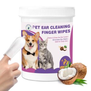 65pcs pet ear cleaning finger wipes cat dog ear wipes cleaner cat and dog care remove earwax debris deodorize relieve ear itching and inflammation non-irritating easy to use plant fragrance