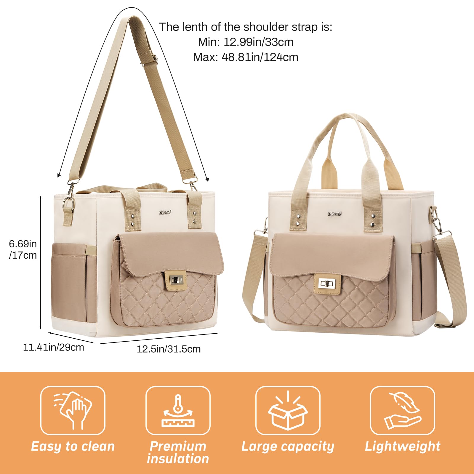 Women Lunch Box for Work,Large Insulated Lunch Bag Leakproof Lunch Tote Bag Cooler for Adults,Loncheras para Mujer,Khaki Beige