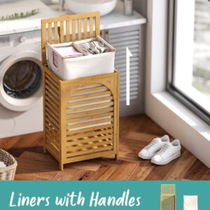 Laundry Hamper, 22.5 Gallon (85L) Bamboo Wood Clothes Laundry Basket with Lid and Handles, Removable Liner (Natural)