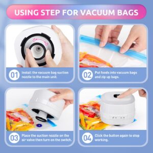 PEKVIZK Mason Jar Vacuum Sealer, Electric 3 in 1 Vacuum Sealer Kit for Wide & Regular Mouth Mason Jars & Vacuum Bags, Cordless Portable Canning Vacuum Sealer Machine 23 Set for Food Storage White