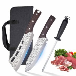 xnarlath butcher chef knife set,outdoor bbq camping knife with bag,hand forged heavy duty bone chopper,high carbon steel meat cleaver for meat cutting processing (2 cutting knife)