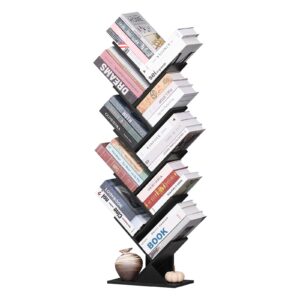 SHEEPAM 10 Tier Tree Book Shelf, Floor Standing Wood Bookshelf for Narrow Space, Storage Organizer Bookshelves for Books/CDs/Magazine, Bookcase with Shelves for Home Office, Living Room - Black