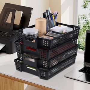 Loiycg 6 Pack A4 Paper Storage Basket Tray, Stackable Basket for Office Organizing, Black