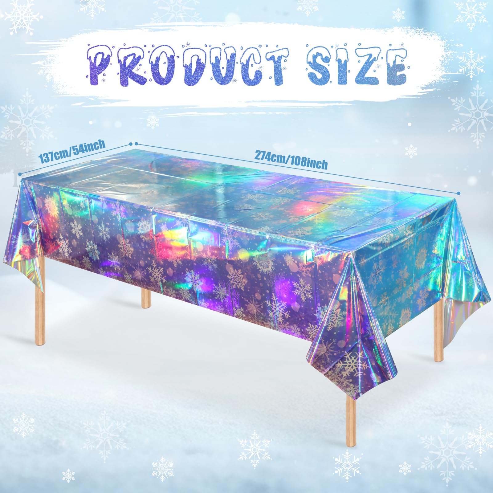 3 Pack Iridescent Winter Snowflake Plastic Tablecloth Decorations, Holographic Blue and Purple Snowflake Winter Wonderland Disposable Table Cover for Winter Holiday Birthday Decorations, 54x108 Inch