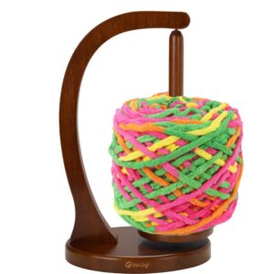 wooden yarn holder for crocheting, upgrade larger size & magnetic, rotating pendulum yarn ball dispenser stand, yarn spinner as surprise gift for knitting lovers (walnut)