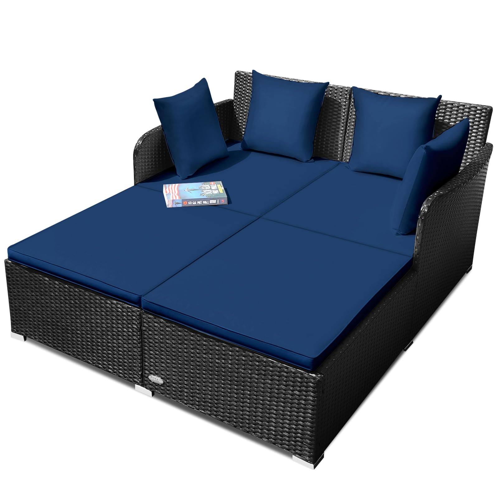 Salches Outdoor Rattan Daybed, Navy