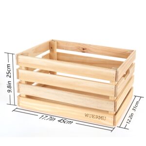 WUERMU Wooden Crates are Suitable for Storage, Milk Crates, Wine Crates, toy Crates, Display and Decoration, Camping, and Other Purposes. They are Sturdy and Durable, set of 2 Length of 17.7 inches.