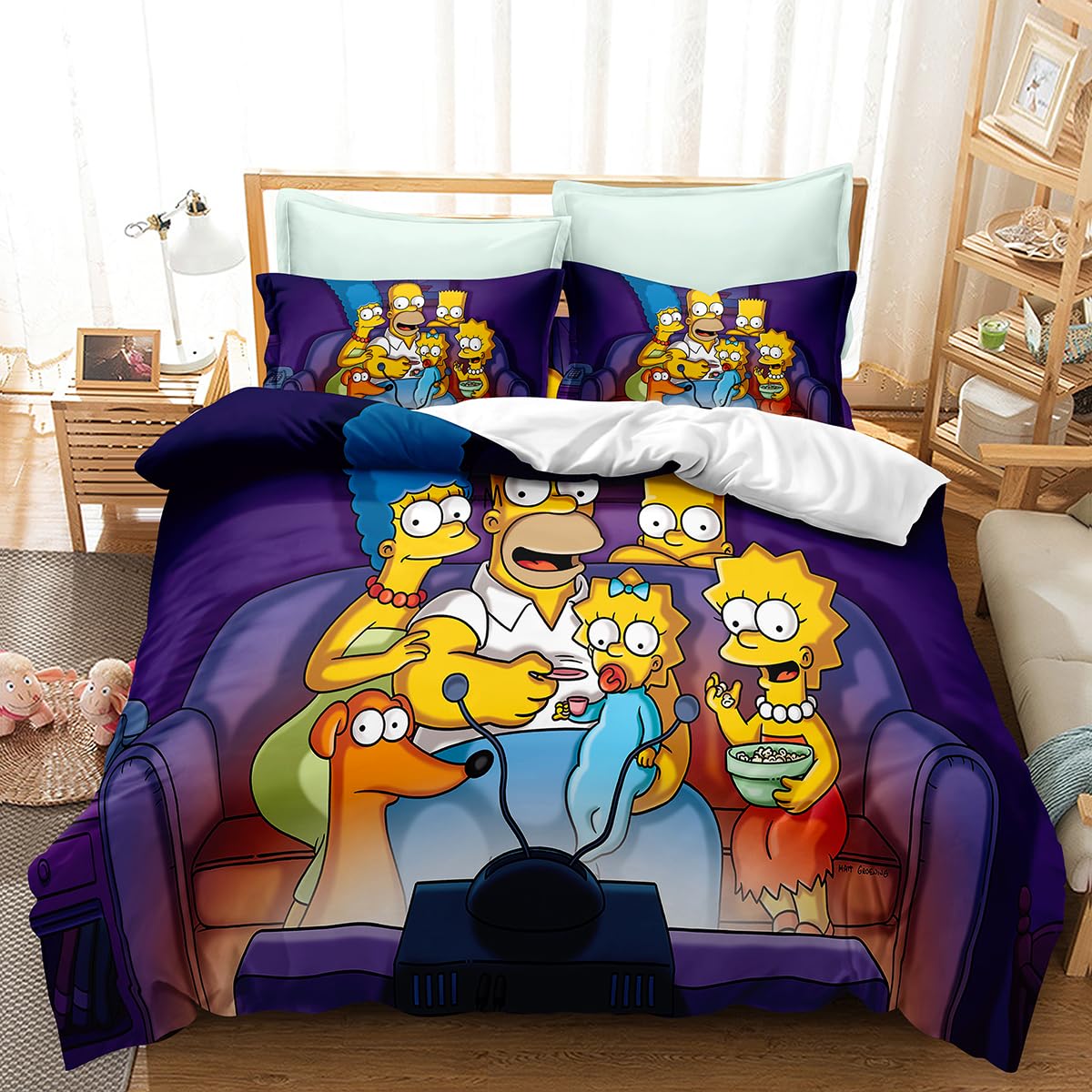 JewosS Simpsons 3-Pcs Bedding Set (1 Duvet Cover + 2 Pillow Case) Bedroom Decoration Soft Comfortable Breathable Bedding Set (Twin), Style6, XSP18