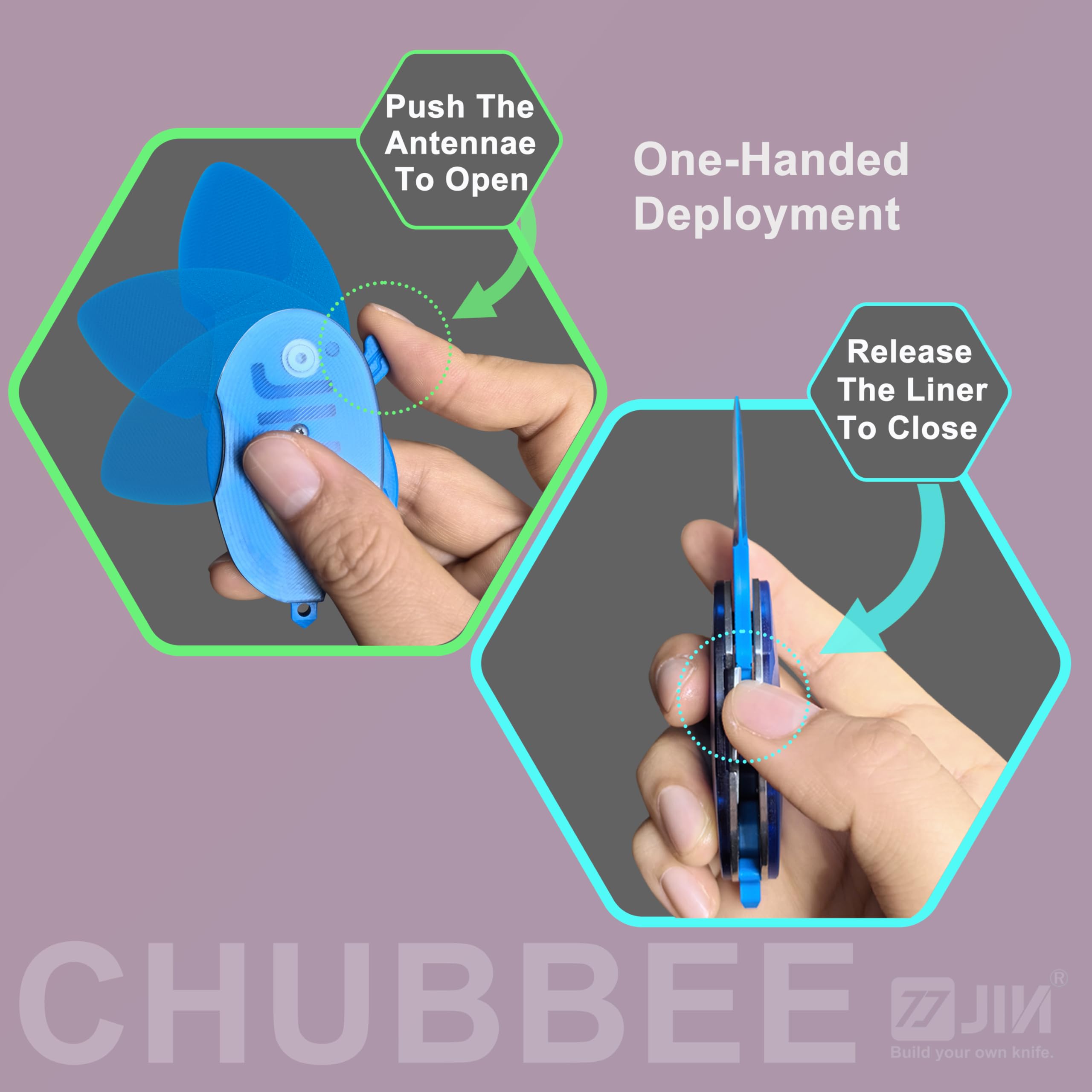 JIN Chubbee Pocket Knife for Kids, G10 Dull Blade DIY Knife Kit Unique Blue Acrylic Handle Fidget EDC Knives Safe for Starters