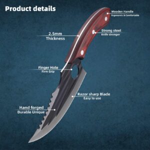 Xnarlath Butcher Chef Knife for Meat Cutting，High Carbon Steel Meat Cleaver Processing,Hand Forged Caveman Viking Knife with Sheath，Outdoor BBQ Camping Knife (6.5in butcher knife)