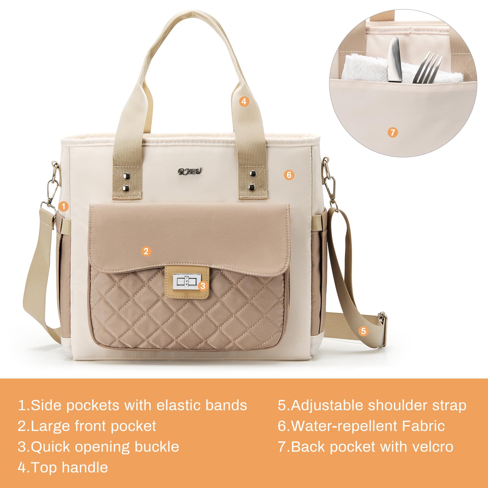 Women Lunch Box for Work,Large Insulated Lunch Bag Leakproof Lunch Tote Bag Cooler for Adults,Loncheras para Mujer,Khaki Beige