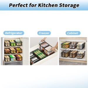 Freezer Organizer Bins (14.6"L x 7.1"W x 5.2"H) - 4 Pack Stackable Chest Freezer Organizer for 7 Cu.FT Deep Freezer Sort Frozen Meats | Deep Freezer Organizer Bins Get Food Easily w/Handle(Black)