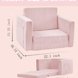 Kids Folding Sofa Chair Couch Foam Filled Lounge Toddler Chair Couch Cuddly Corduroy Comfy Bean Bag Chair Couch for Boys and Girls Light Pink 1-4T