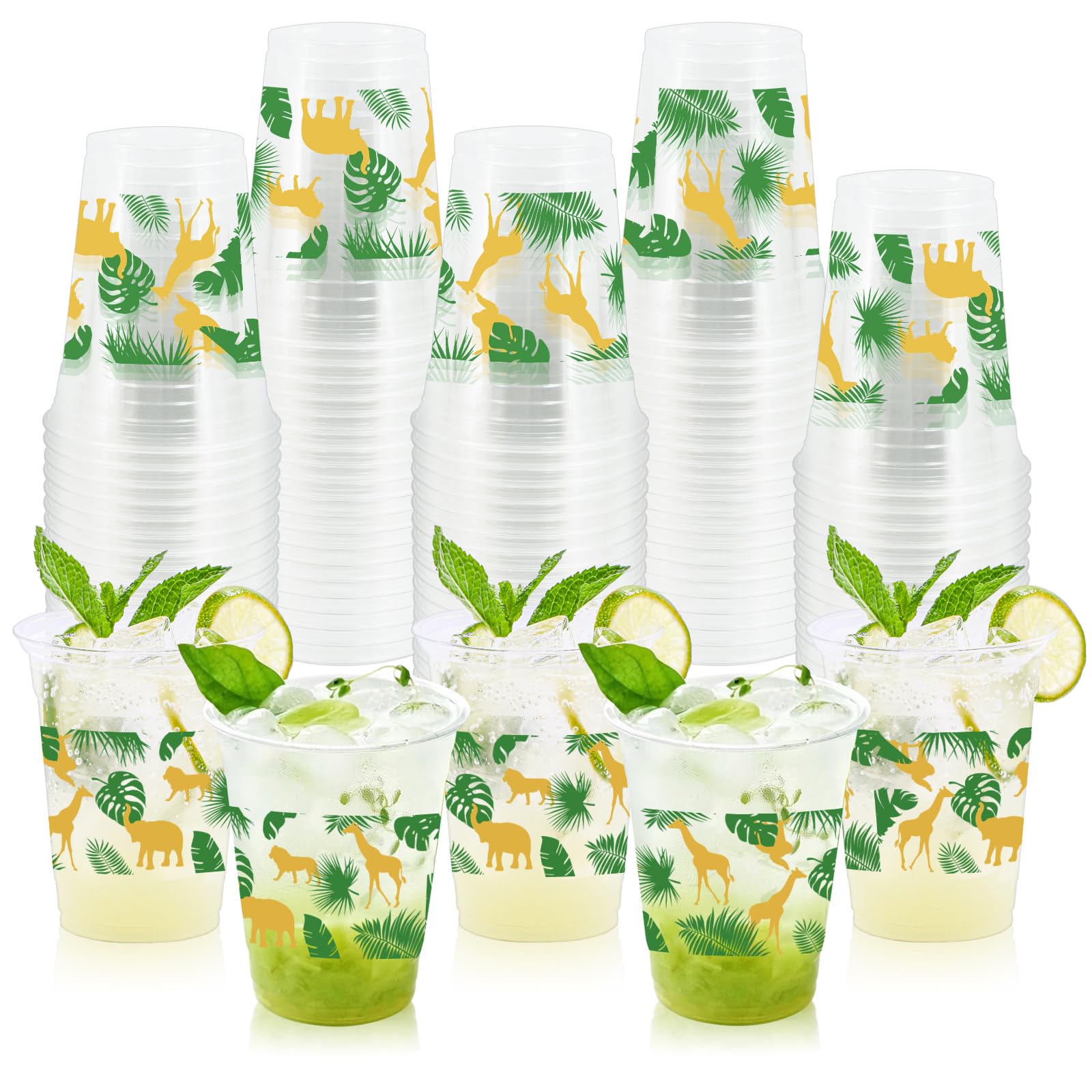 ZCPTZ 100 Pcs Jungle Safari Animals Cups 12oz Wild Animals Theme Party Disposable Plastic Cups for Jungle Safari Animals Birthday Party Supplies Baby Shower Decorations