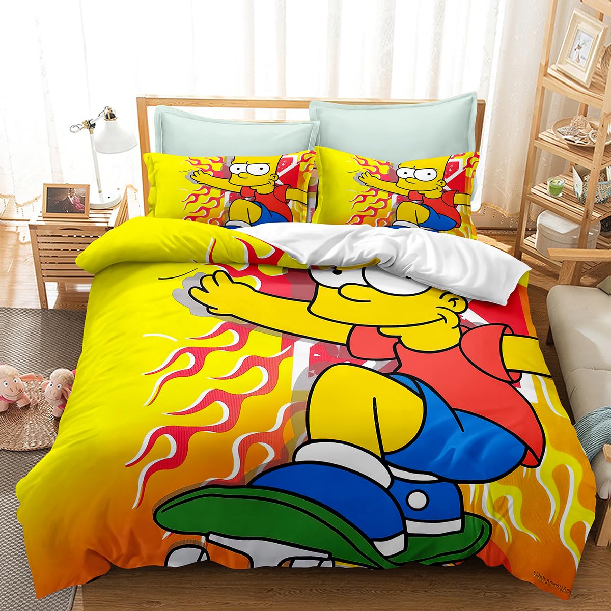 JewosS Simpsons 3 Piece Bedding Set Printed Duvet Cover Set Printed Bed Comforter Cover Quilt Covers with Pillowcases for Your Own Bedroom No Quilt(Queen), Style1