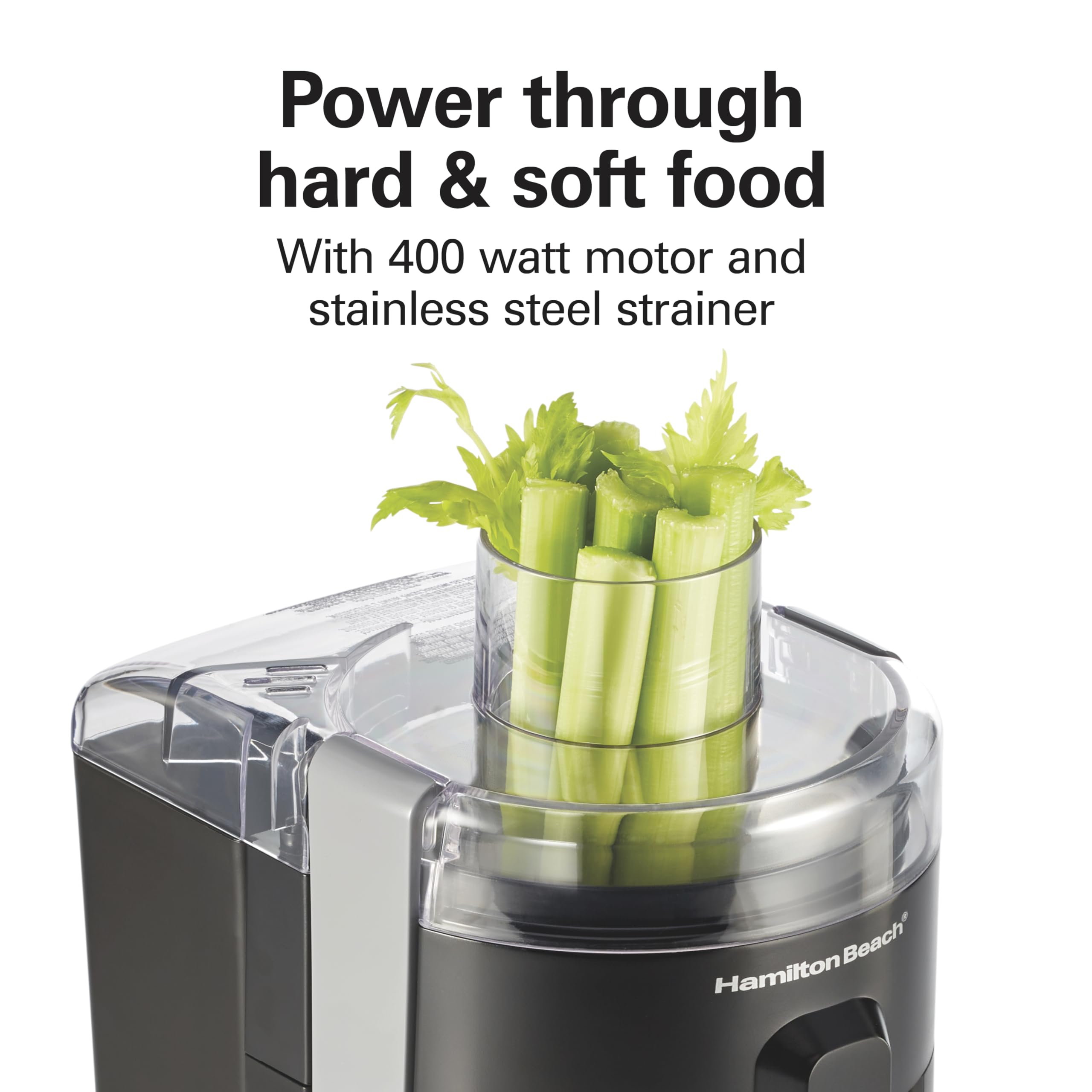 Hamilton Beach HealthSmart Juicer Machine, Compact Centrifugal Extractor, 2.4” Feed Chute for Fruits and Vegetables, Easy to Clean, BPA Free, 400W, Black and Gray (67502)