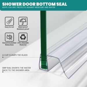 Bathroom Shower Glass Door Bottom Seal Strip, 2PCS 36 Inch Long Clear PVC Seal Strips for 5/16"(8mm) - 3/8"(10mm) Thick Framless Glass Door Panel