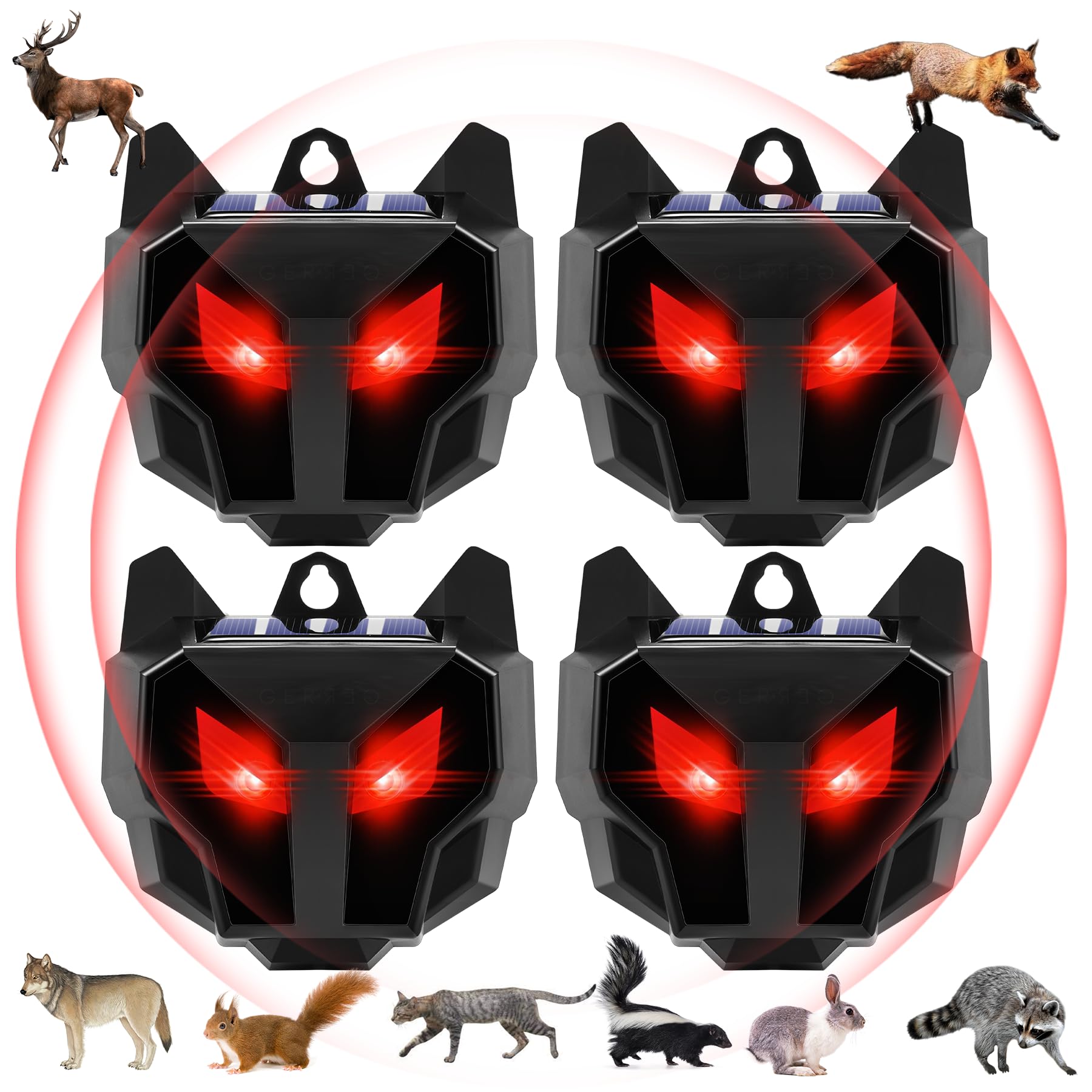 4 Pack Upgraded Racoon Repellent Outdoor,Solar Deer Repellent Devices Coyote Deterrent Predator Eyes Animal Deterrent Devices Outdoor with Predator Lights for Chicken Coop Yard Farm Garden