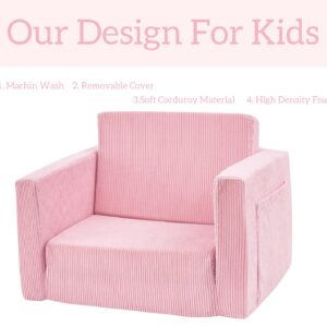 Kids Folding Sofa Chair Couch Foam Filled Lounge Toddler Chair Couch Cuddly Corduroy Comfy Bean Bag Chair Couch for Boys and Girls Pink 1-4T