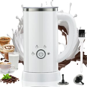 atsent milk frother and steamer, electric 4-in-1 hot and cold foam maker, automatic milk warmer with two whisks for latte cappuccino hot chocolate, 550w, 10.1oz/300ml, white