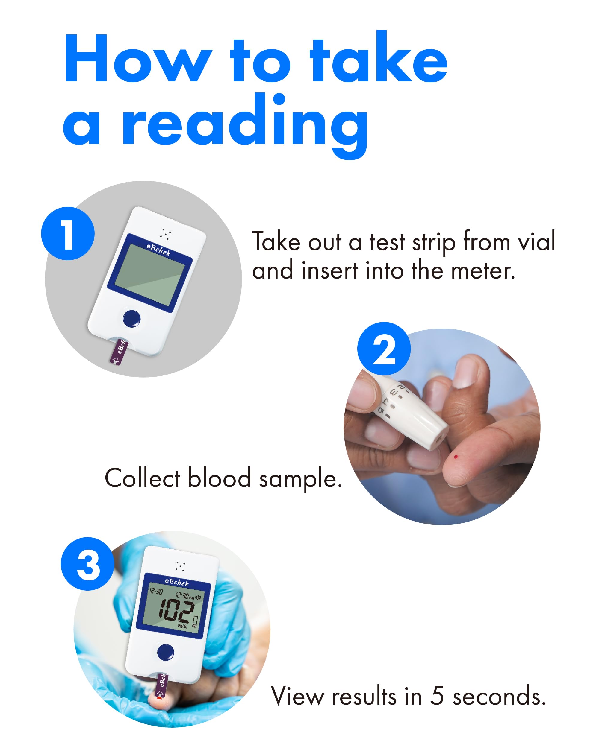 eBmonitor eBchek Blood Glucose Test Strips, 50 count, No Coding Blood Sugar Test, Precision Sugar Measurement for Diabetics, Strips Work Only in eBchek Glucose Meters