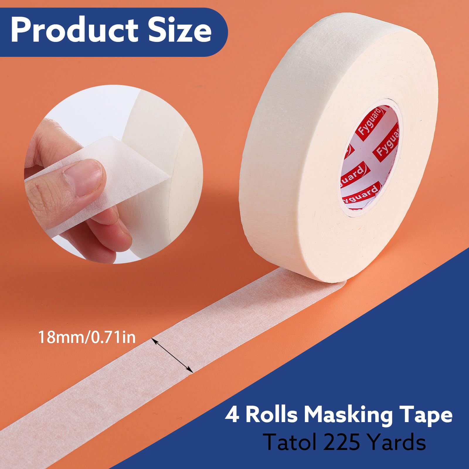 Fyguard 4 Rolls White Masking Tape 0.7In Wide White Painters Tape Beige Masking Tape Bluk Artist Tape, Masking Tape for Painting Labeling Packing Art Crafts, Home Use（660Ft Long Total）