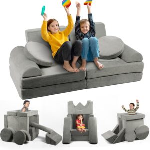 happykidd modular kids play couch - 15 pieces buildable plush play couch panels with ball pit square, backrests - kids sofa couch furniture for ages 5-12, kids couch for playroom, bedroom, classroom