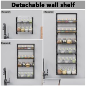 BRGMAUS Wall Mounted Baskets Set Kitchen Large Spice Rack 6 Tier Bathroom Shower Caddy Over the Door Storage Rack Heavy-Duty Metal Adjustable Organizer Pantry Organization 50" H x 6" D x 17" W