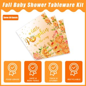 Kepeel 200Pcs Fall Little Pumpkin Baby Shower Plates and Napkins Set, Autumn A Little Pumpkin is on The Way Party Supplies Decorations Thanksgiving Baby Shower Birthday Party Tableware Kit, Serves 50