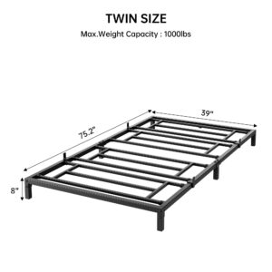 IDEALHOUSE 8 Inch Twin Bed Frame No Box Spring Needed, Heavy Duty Metal Platform Bed Frame Twin Size for Bedroom Easy Assembly, Noise Free, Black, Twin