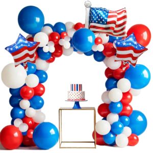 synuo red white blue balloon arch wreath independence day national day celebration fourth of july for birthday baby shower navy graduation day party decorated balloon (131pcs)