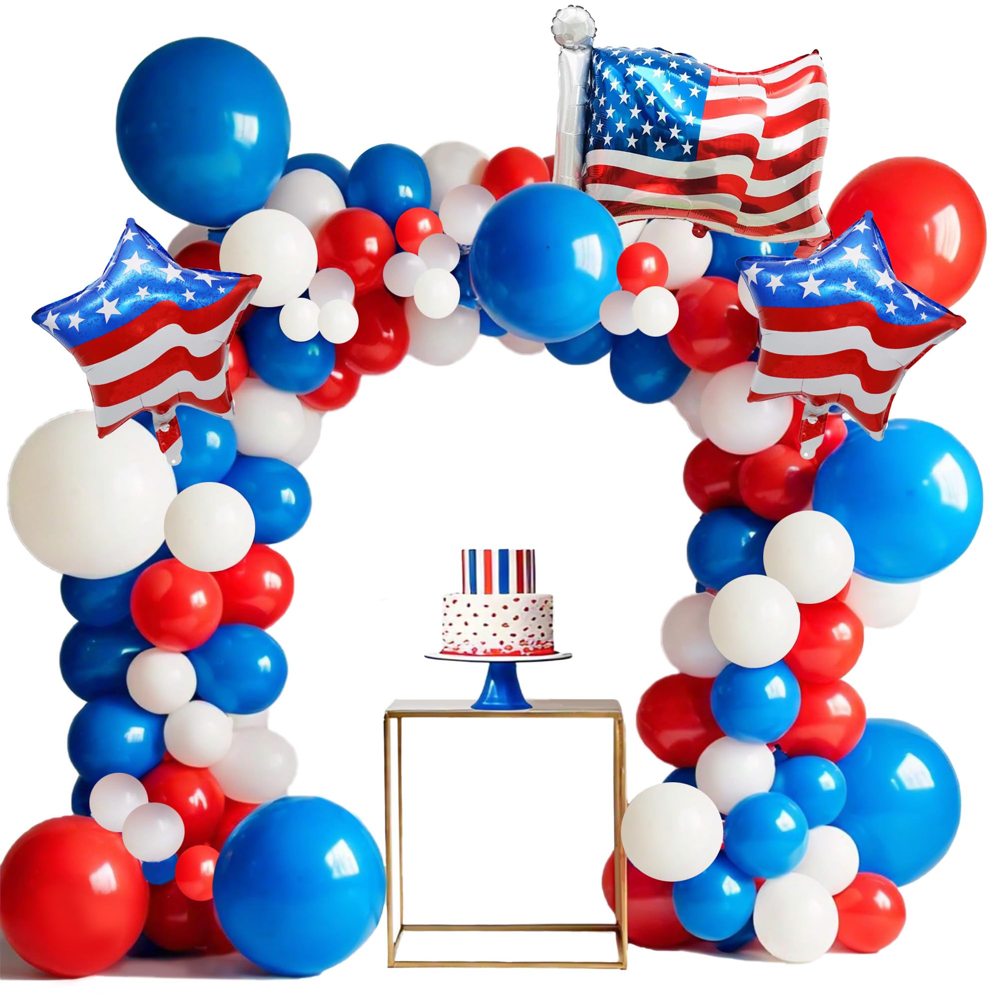 SYNUO Red White Blue Balloon Arch Wreath Independence Day National Day Celebration Fourth of July for Birthday Baby Shower Navy Graduation Day Party Decorated Balloon (131Pcs)