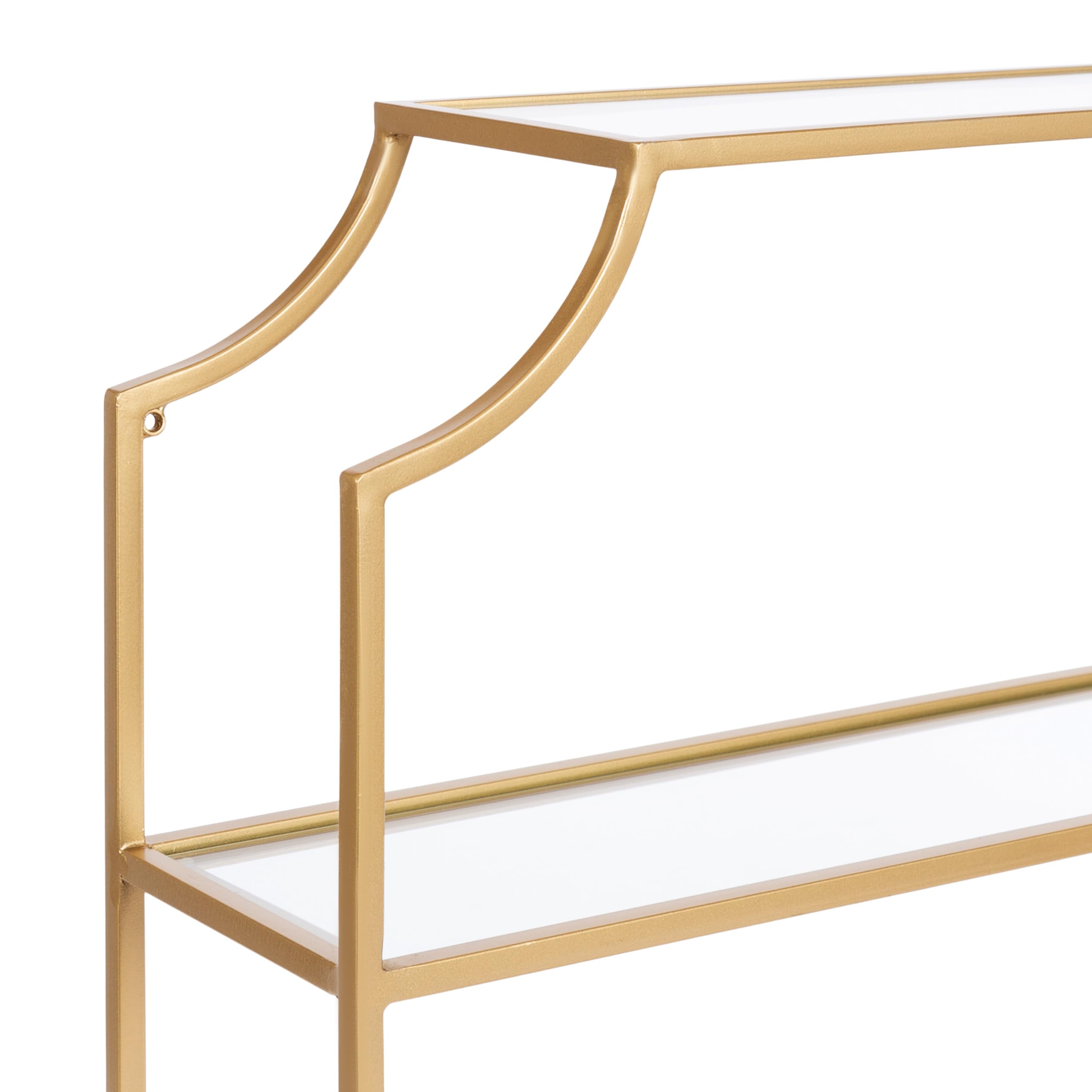 Kate and Laurel Ciel Modern Glam Wide Two-Tier Wall Shelf, 24 x 20, Gold, Tiered Bathroom Shelves for Over The Toilet Storage or Bedroom Makeup Organizer