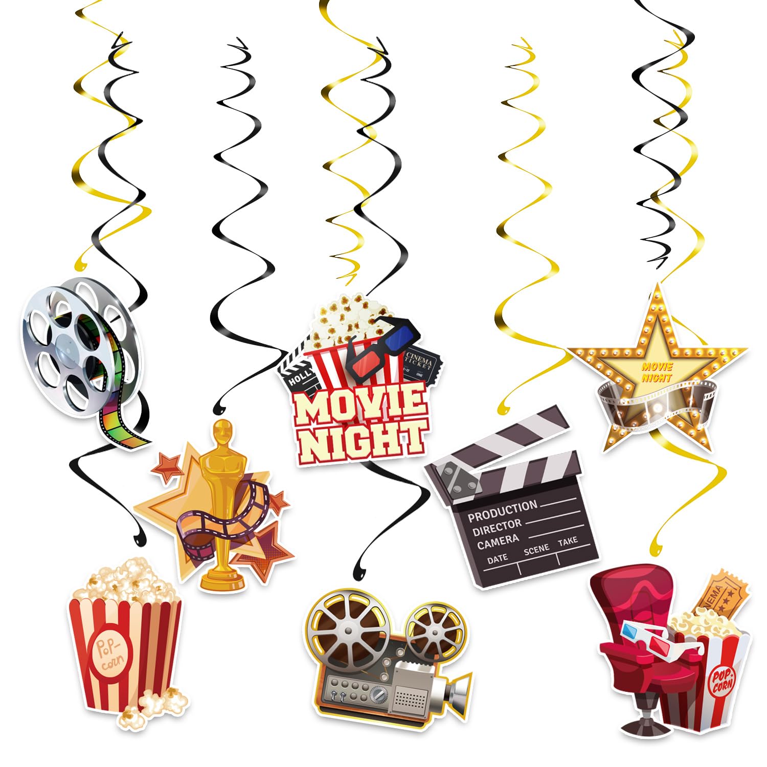 SKIRUP 18 Pieces Movie Night Decorations Party Decorations Kit movie night Banner Hanging Swirls Movie Theater Themed for Bridal Shower Birthday Party Supplies Film Backdrop