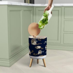 PHAIBHKERP Trash Can with Lid Raccoon Cute Fluffy Forest Animal Pattern Garbage Can Round Waste Bin Press Cover Dog Proof Wastebasket for Kitchen Bathroom Living Room Nursery 1.8gal