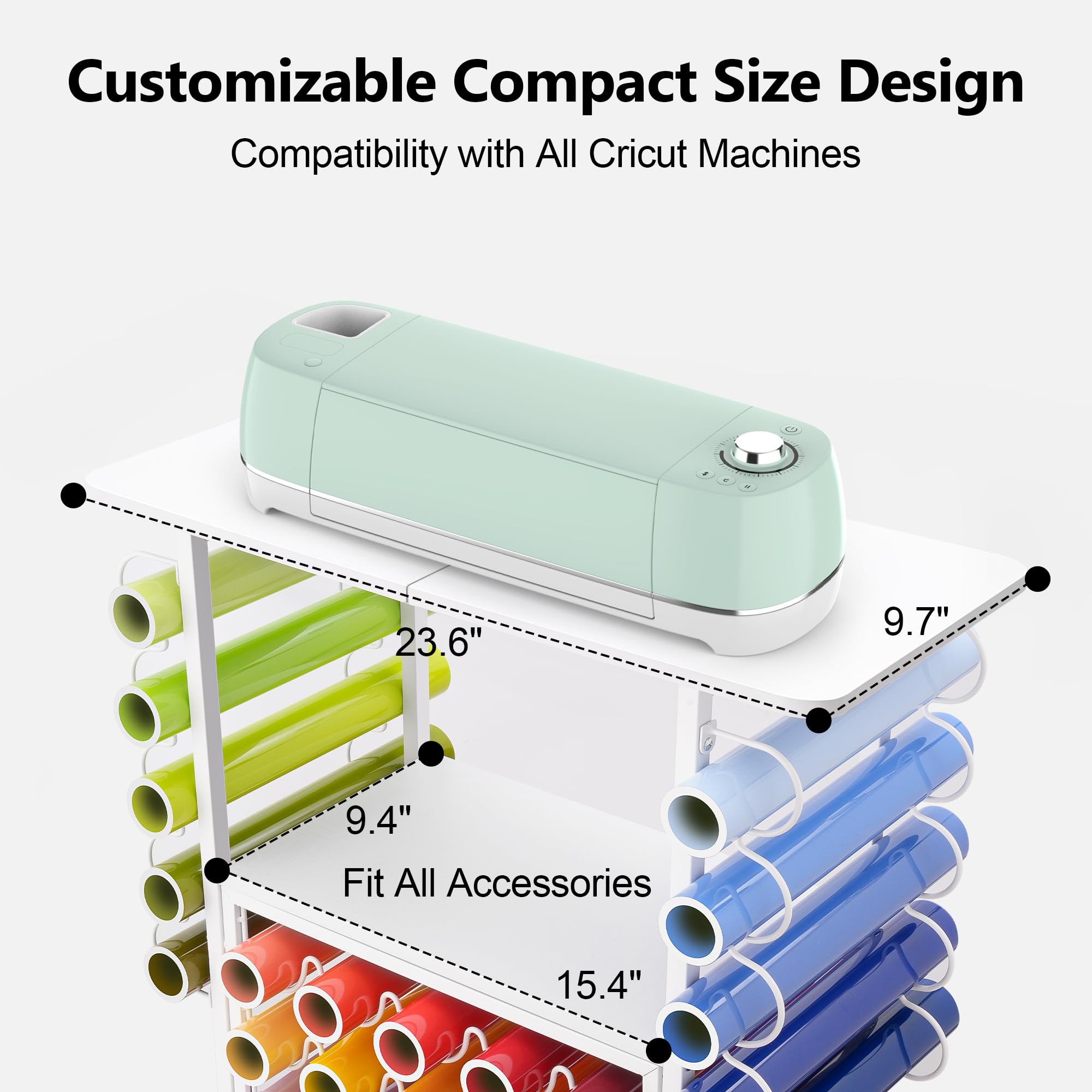 30 Vinyl Roll Holders for Cricut Cart, Cricut Organization and Storage Compatible with Cricut Maker Machine, Crafting Table Organization Workstation for Craft Room, Rolling Craft Cart for Small Spaces