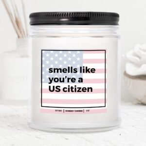 YouNique Designs New American Citizen Gifts Candle Gifts for a New Us Citizen - Cool Gifts for American Citizenship - US Citizenship Gifts for Women, Men - New Citizen Gifts (Mahogany Teakwood)