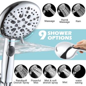 POP SANITARYWARE Shower Faucet Set Chrome, High Pressure 9-mode Handheld Shower Head System, Single Handle Shower Valve and Trim Kit, Built-in Power Spray to Clean