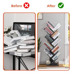 SHEEPAM 10 Tier Tree Book Shelf, Floor Standing Wood Bookshelf for Narrow Space, Storage Organizer Bookshelves for Books/CDs/Magazine, Bookcase with Shelves for Home Office, Living Room - Black