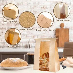 100 Pcs(13.7x8.2x3.5 in) Paper Bread Bags for Homemade Bread, Sourdough Bread Bags with Window, Sourdough Storage Bread Bags for Bread Packaging includes 500 Cute Seal Stickers