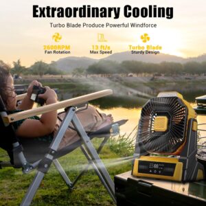 Instern Camping Fan with LED Lantern, 20000mAh Rechargeable Battery Operated Outdoor Tent Fan with Light & Hanging Hook, 3 Speeds, Personal USB Desk Fan for Camping, Power Outage, Hurricane, Jobsite