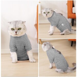 Dotoner Cat Surgery Recovery Suit for Female Male Anti-Licking Pet Surgical Pajamas Long Sleeve Prevent Shedding Cat Spay Recovery Suit&E Collar Alternative Bodysuit for Cats