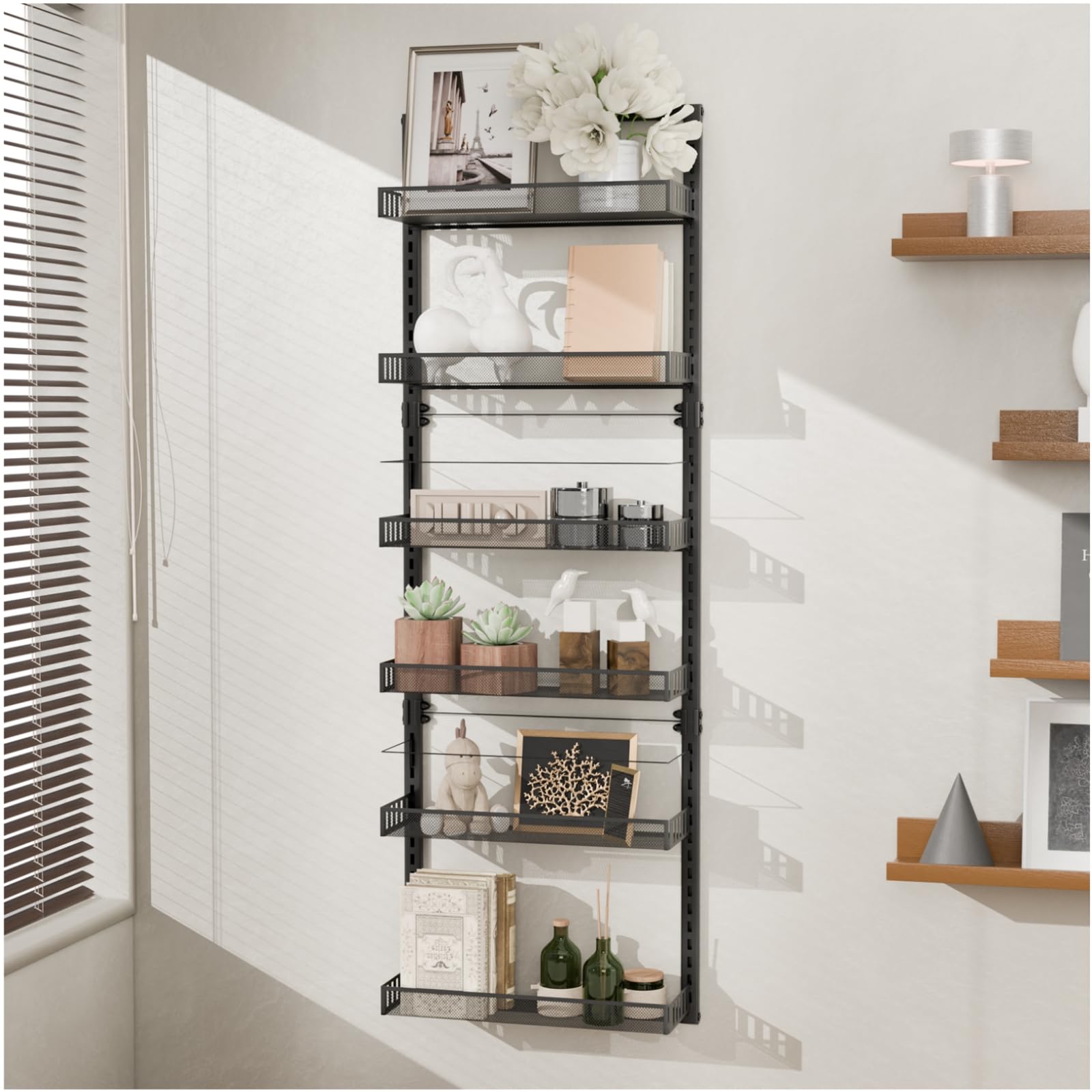 BRGMAUS Wall Mounted Baskets Set Kitchen Large Spice Rack 6 Tier Bathroom Shower Caddy Over the Door Storage Rack Heavy-Duty Metal Adjustable Organizer Pantry Organization 50" H x 6" D x 17" W