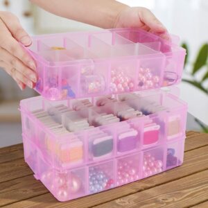 COSICS Large Stackable Craft Storage Containers, 3 Layers Hair Accessories Organizers Box with Adjustable Compartments, Plastic Bead Organizer Case for Art Supplies, Jewelry, Toys, Nail, Embroidery