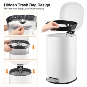 8 Gallon Step Trash Can, Square Fingerprint-Proof Foot Pedal Garbage Can with Soft-Close Lid for Kitchen Bathroom Bedroom Living Room Home Office Dorm, without Inner Bucket, 30-Liter, White