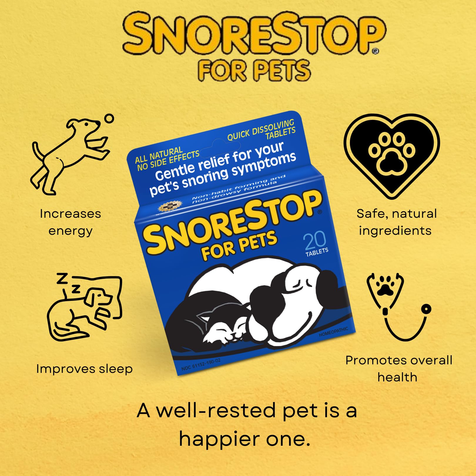 SnoreStop for Pets 20 Chewable Tablets I Natural Anti-Snoring Solution I Snore Relief for Dogs Cats I Stop Snoring Aid I Sleep Remedy I Device Free I Helps Stop Snores I Anti-Snore Aid (3 Pack)