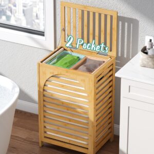 Laundry Hamper, 22.5 Gallon (85L) Bamboo Wood Clothes Laundry Basket with Lid and Handles, Removable Liner (Natural)