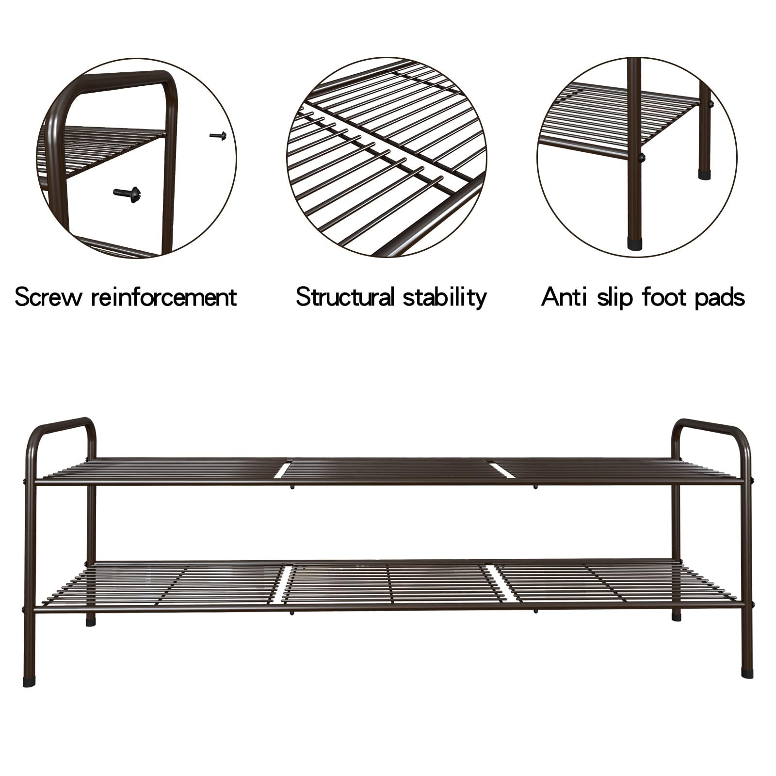 Glynym 2-Tier Long Metal Shoe Rack,Extra Large Capacity Adjustable Shoe Organizer Shelf for Closet Entryway,Bronze 42" W × 16.1" H